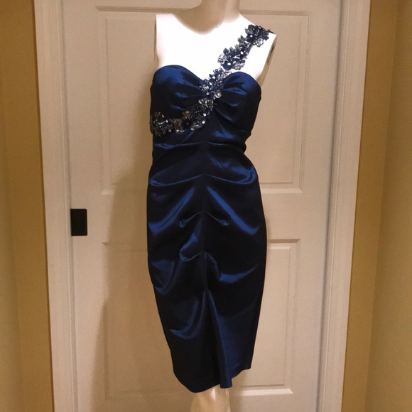 Xscape Dresses & Skirts - Xscape one shoulder navy prom dress